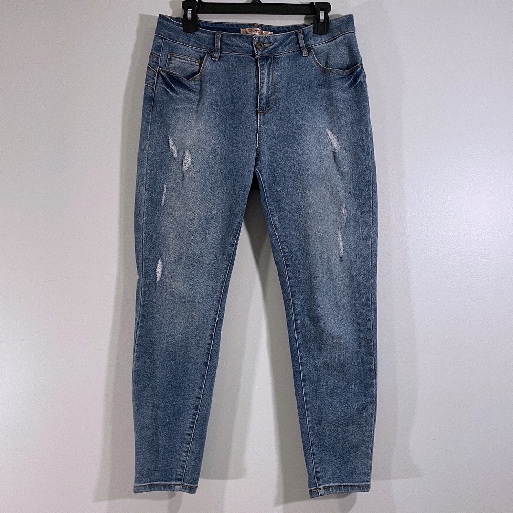 Highway Denim Ankle Length Skinny Jeans Light Distressing Medium Wash Juniors 13